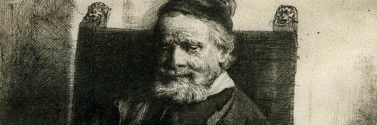 Jan Lutma, Goldsmith (detail), 1656. Rembrandt van Rijn (Dutch, 1606–1669). Etching and drypoint on vellum; 19.6 x 15 cm. The Morgan Library & Museum, Acquired by J. Pierpont Morgan, 1905. Photo: Graham S. Haber, 2011